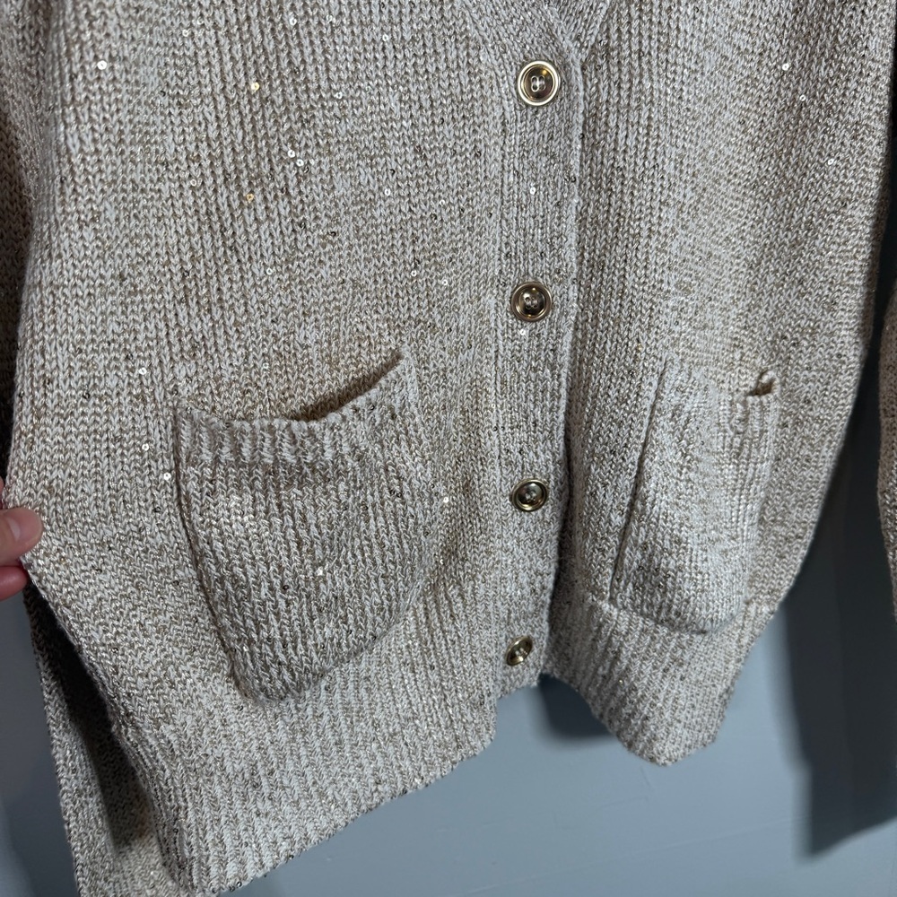 Marled Textured Knit Cardigan Sweater SMALL Oatmeal Coastal Cottage Quiet Luxury - Picture 6 of 13